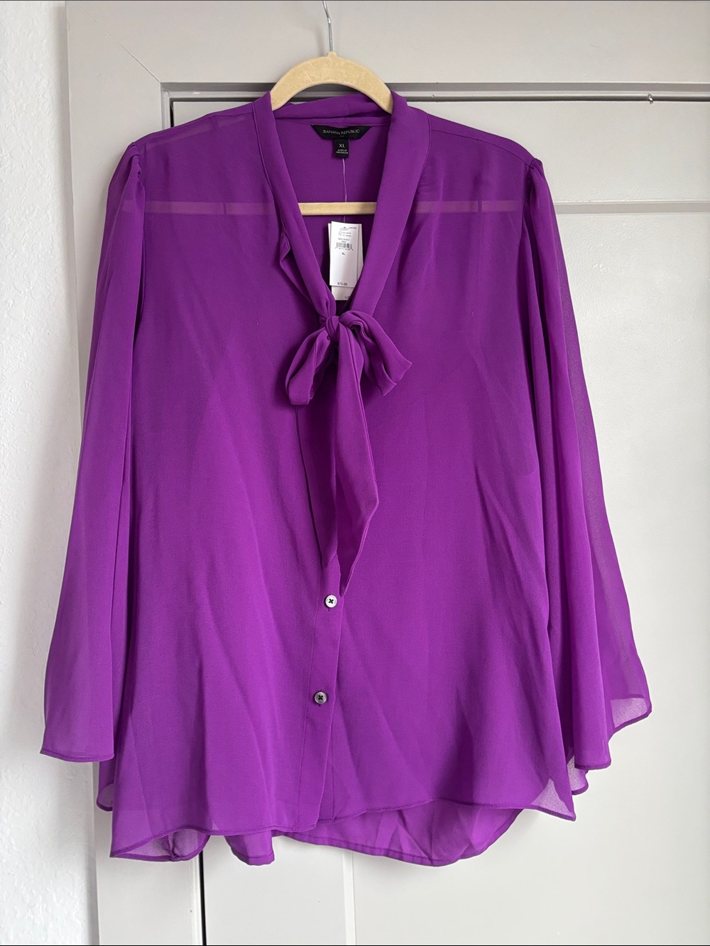 Banana Republic Vibrant Purple Tie-Neck Blouse